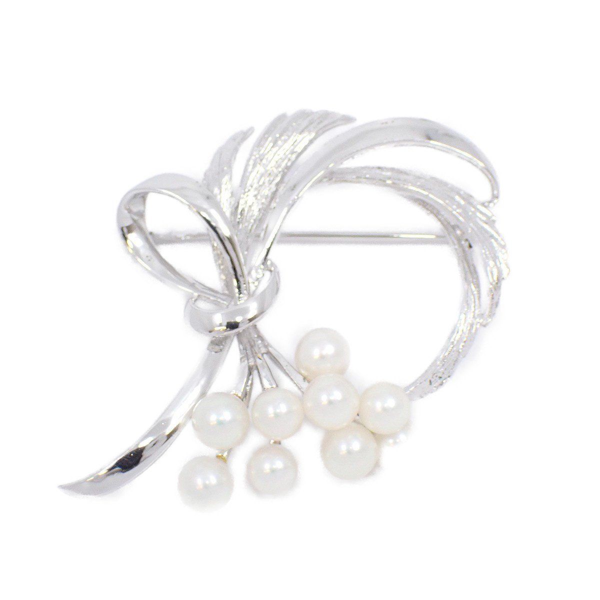 MIKIMOTO ミキモト フラワーリース リボン ブローチ シルバー/パール9