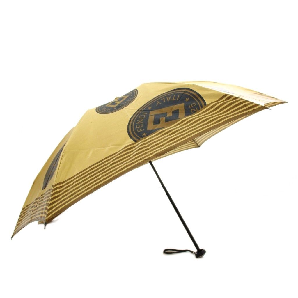 フェンディ FENDI 雨傘 アンブレラ 折りたたみ傘 ロゴ 総柄 ゴールド色