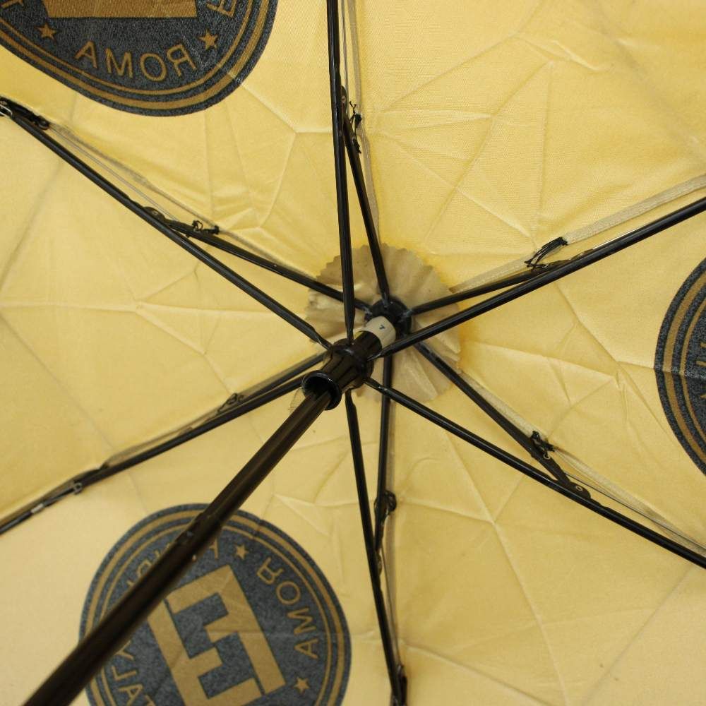 フェンディ FENDI 雨傘 アンブレラ 折りたたみ傘 ロゴ 総柄 ゴールド色