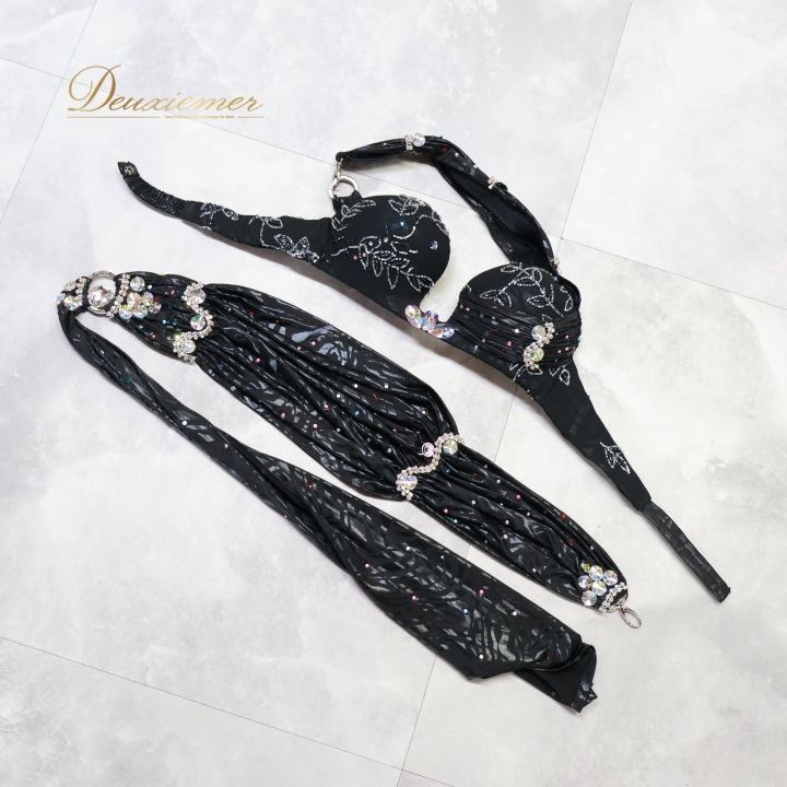 ベリーダンス オリエンタル 衣装 ブラック系 トップス ズボン 黒