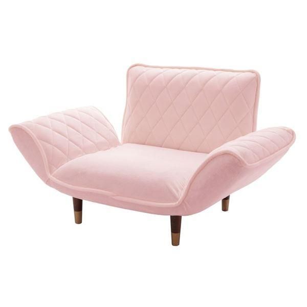 カウチ ソファー 約幅88～127cm 1人掛け ダイヤモンドキルト ピンク リクライニング スチールパイプ ポケットコイルスプリング