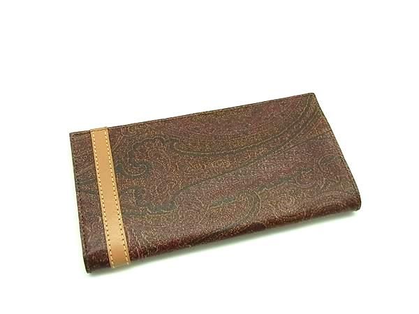 □美品□ ETRO エトロ PVC×レザー ペイズリー柄 二つ折り 長財布