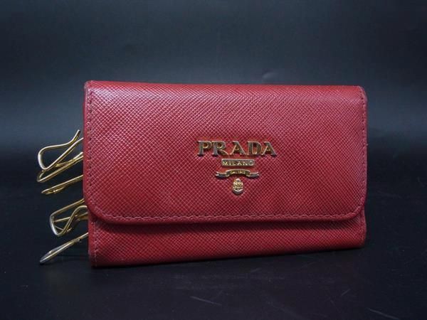 PRADA プラダ レザー 6連キーケース 鍵入れ レディース レッド系