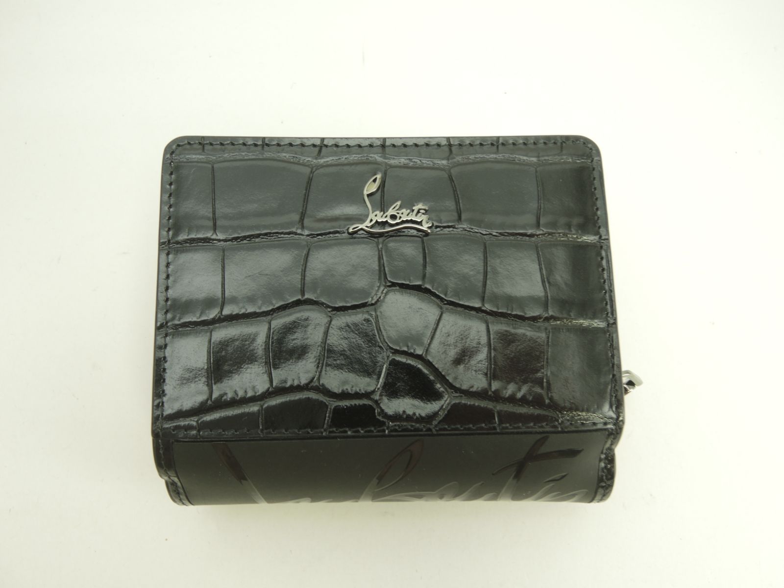 クリスチャンルブタン 2折財布 パロマ クロコ型押レザー黒赤