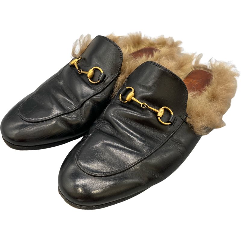 GUCCI プリンスタウン ホースビット レザー リアルファー ブラック