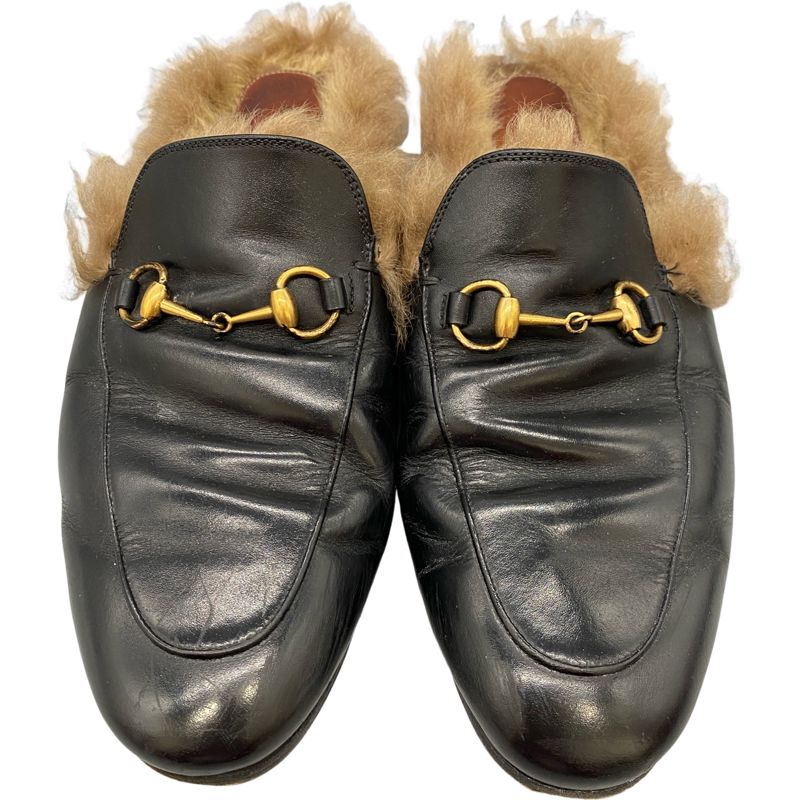 GUCCI プリンスタウン ホースビット レザー リアルファー ブラック