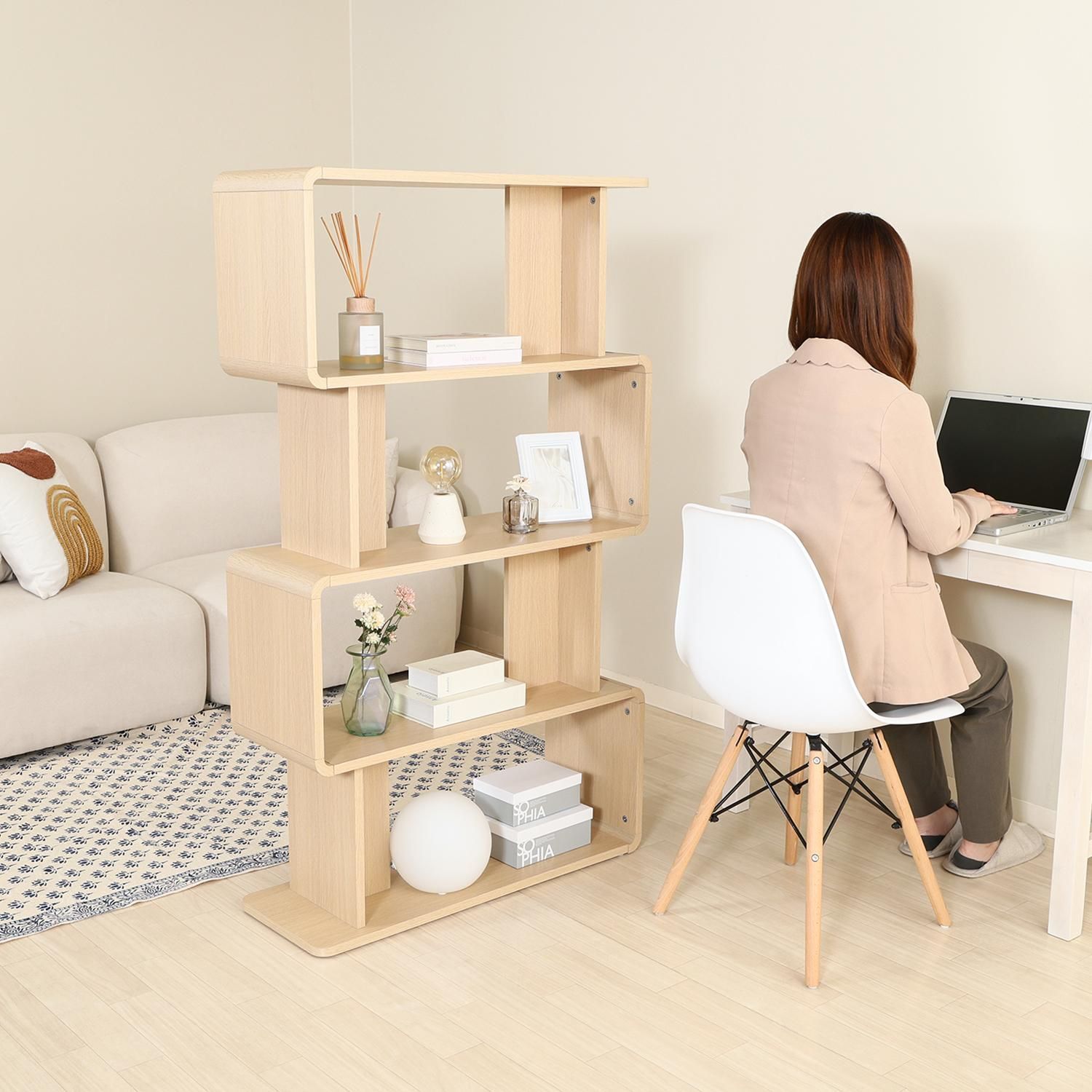 ディスプレイラック 4段 クレール オークナチュラル/ホワイト