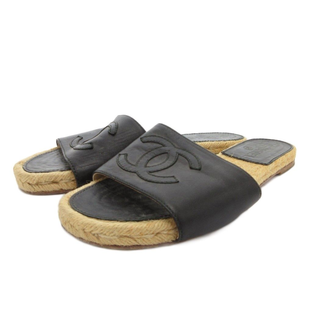 シャネル CHANEL エスパドリーユ サンダル ココマーク レザー バイ