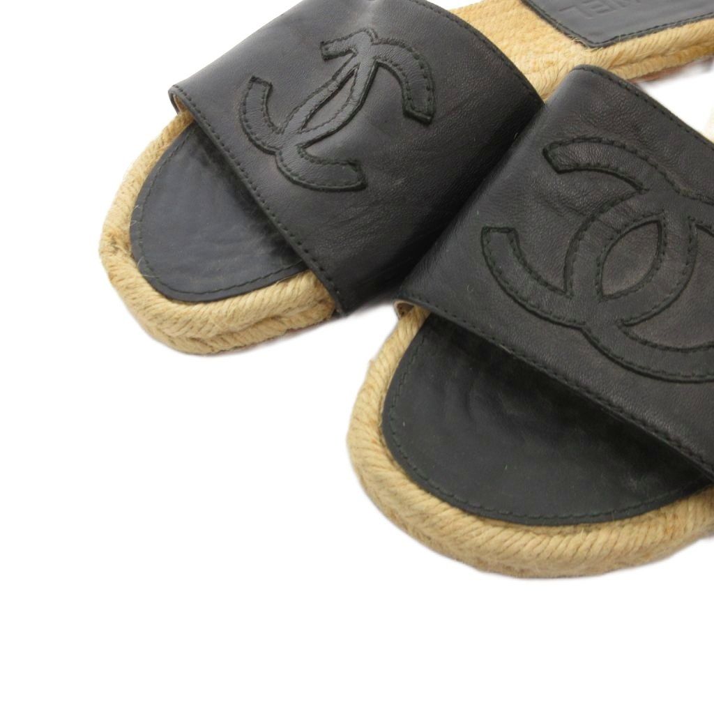 シャネル CHANEL エスパドリーユ サンダル ココマーク レザー バイ