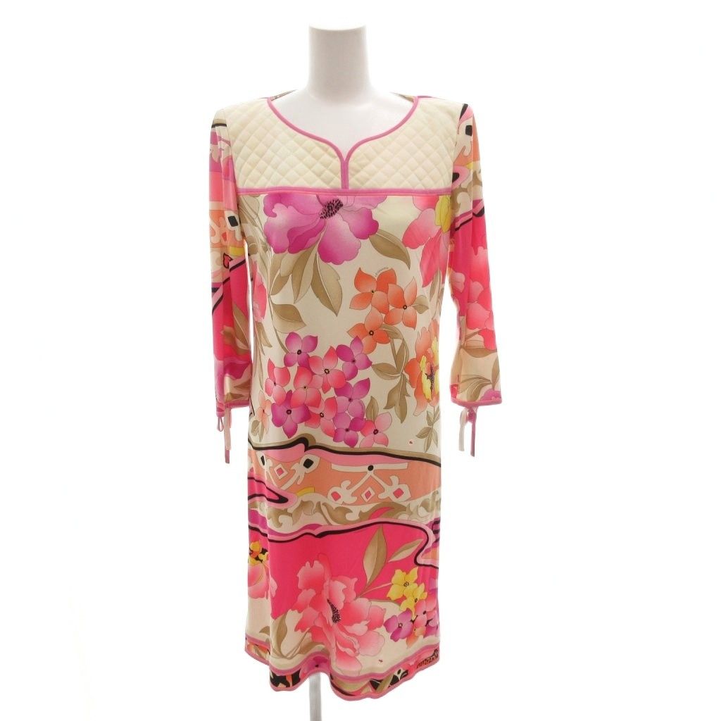 レオナール LEONARD カンカン チュニック ワンピース リボン 花柄 切替