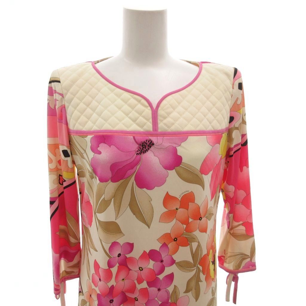 レオナール LEONARD カンカン チュニック ワンピース リボン 花柄 切替