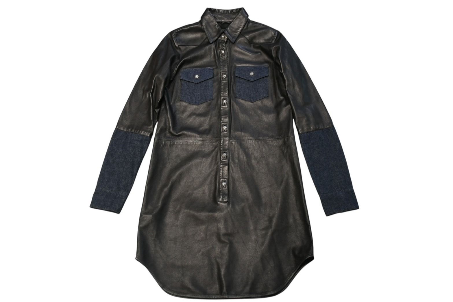 CHROME HEARTS クロムハーツ デニム レザーシャツ ワンピース クロス