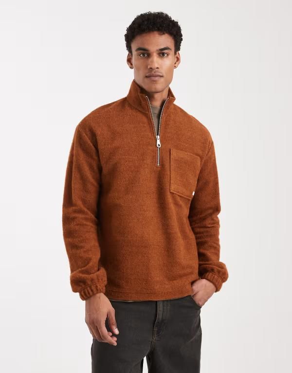 ファーラー メンズ アウター パーカー・スウェット ハーフジップ シャツ Farah boxdale half zip sweatshirt in orange 807 russet オレンジ