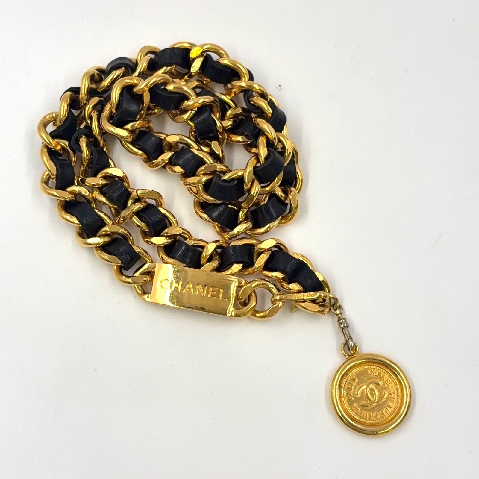 CHANEL ココマーク コイン レザー×GP ゴールド×ブラック チェーン