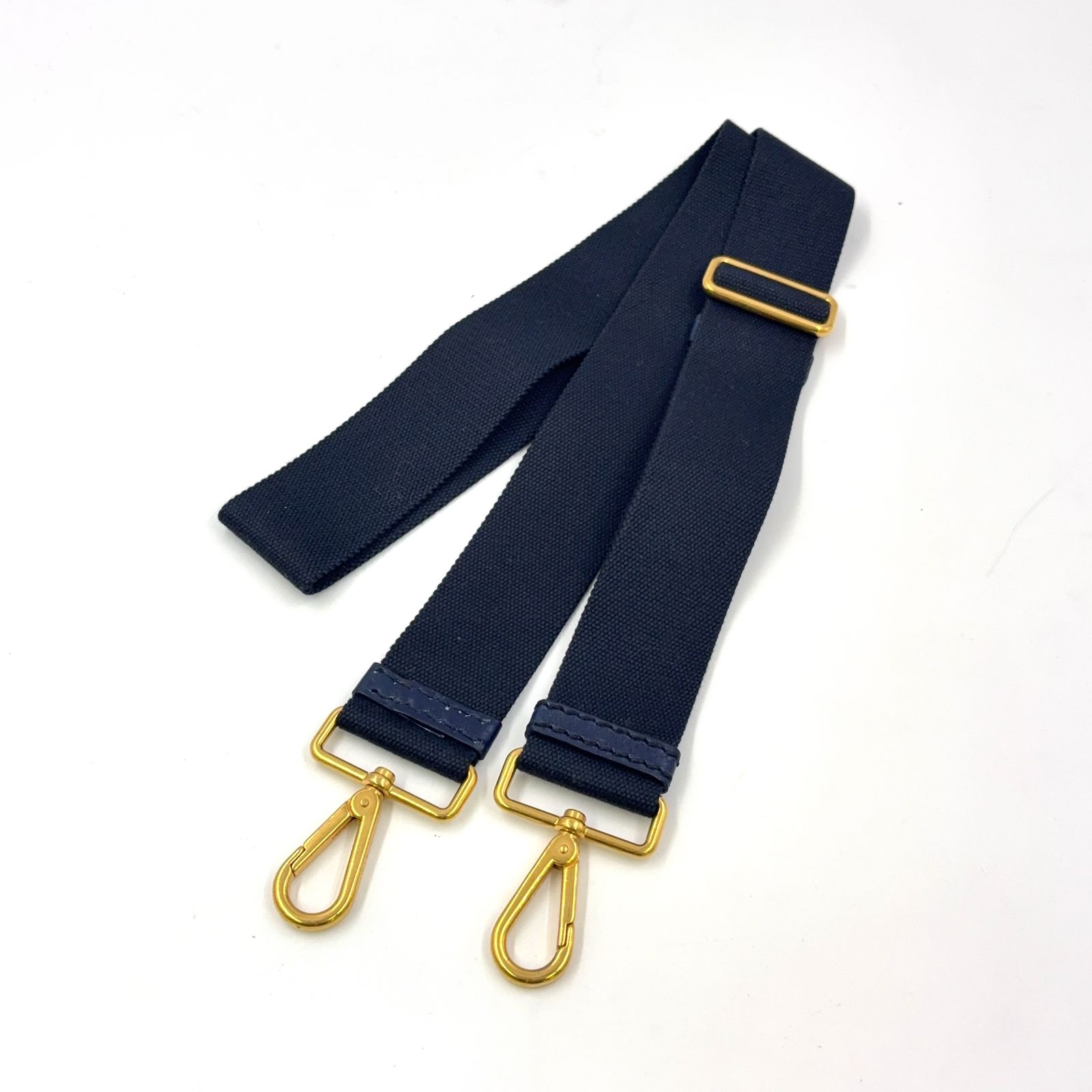 PRADA レザー×キャンバス ネイビー ショルダーストラップ ゴールド