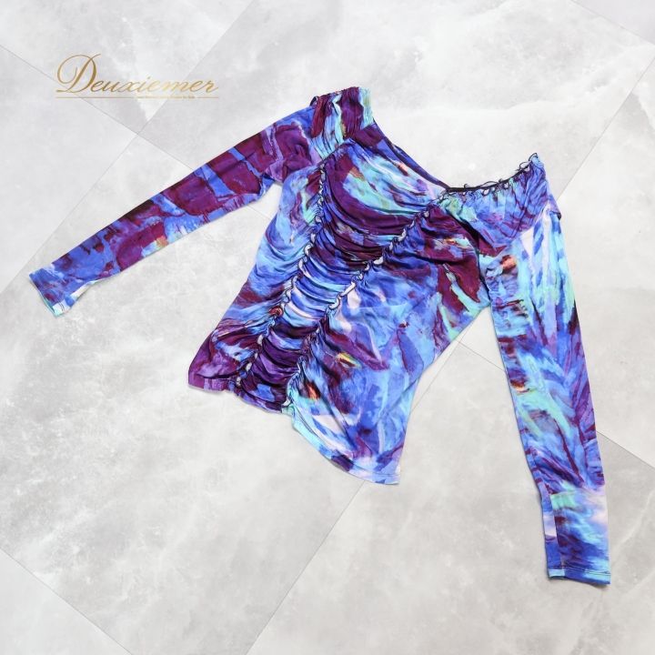 社交ダンス 衣装 トップス ブラウス ブルー系 チャコットロイヤル