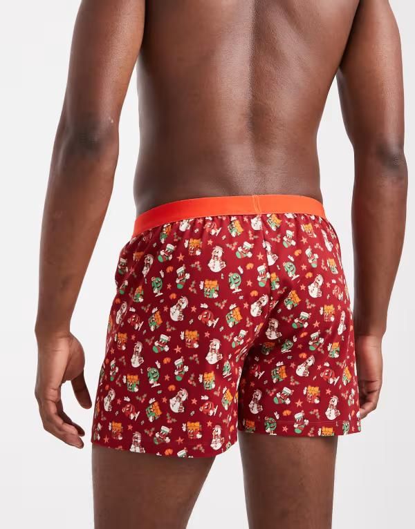エイソス メンズ アンダーウェア ボクサーパンツ グラフィック ASOS DESIGN Christmas boxers with retro graphic RED レッド