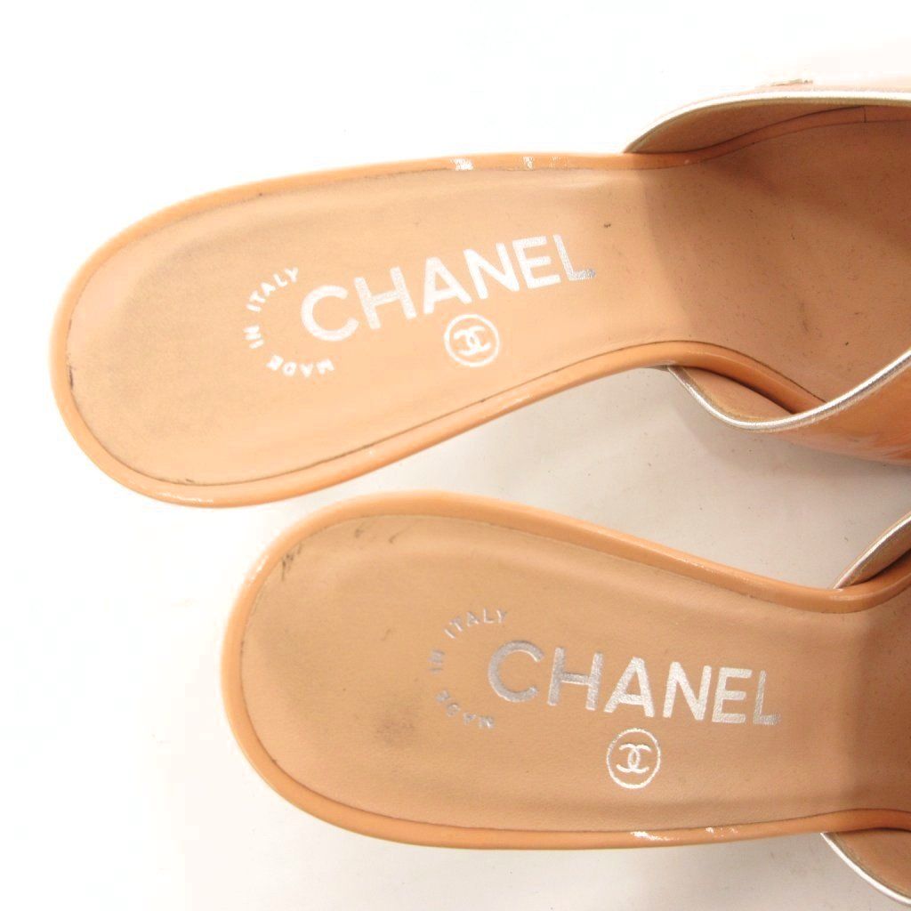 シャネル CHANEL カメリアパール付 サンダル ココマーク パテント
