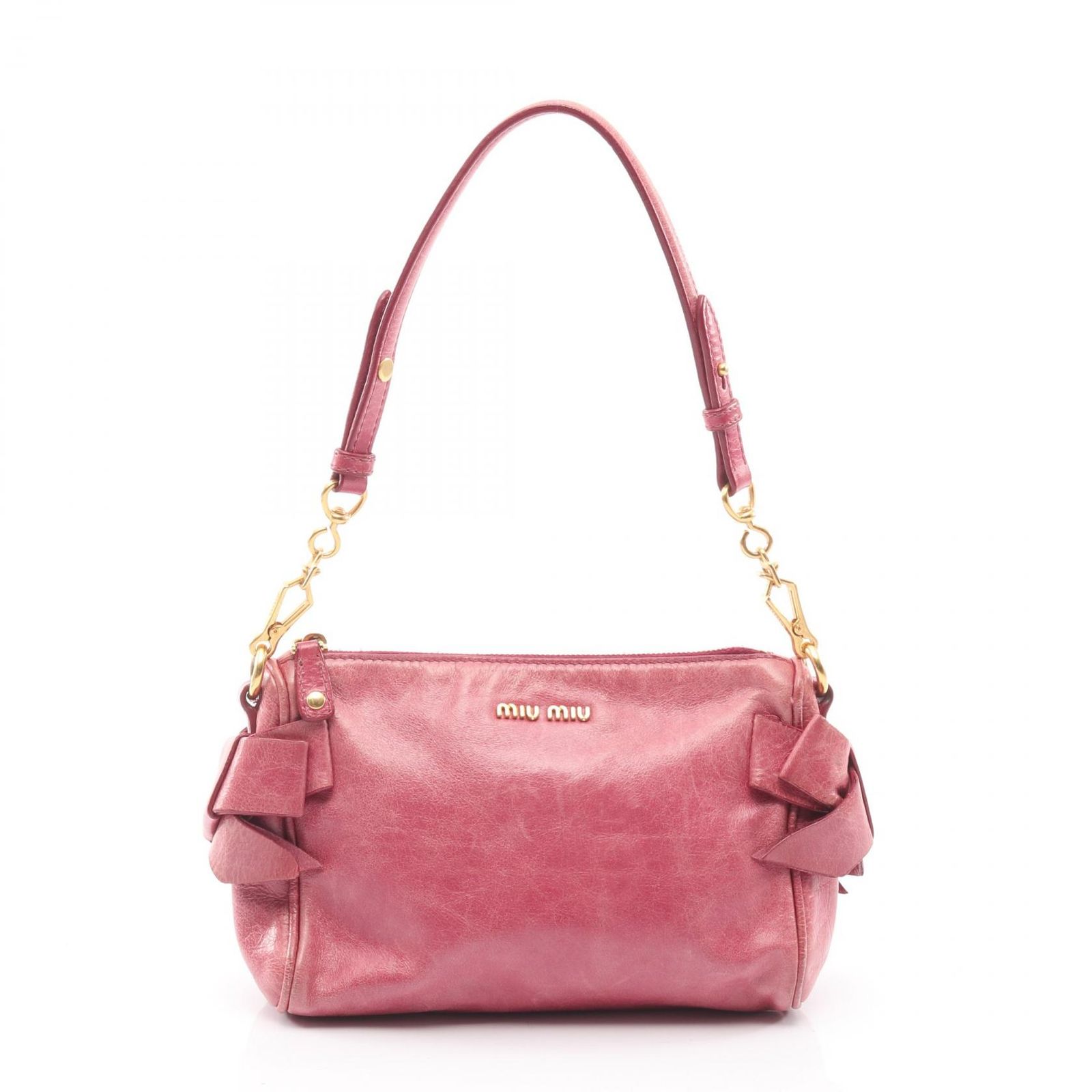 ミュウ ミュウ Miu Miu ショルダーバッグ ピンク レザー サイドリボン