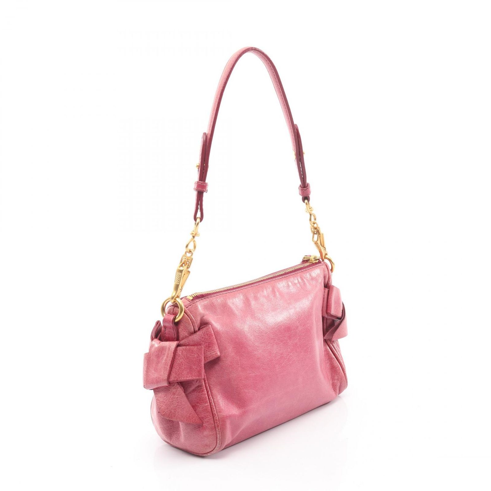ミュウ ミュウ Miu Miu ショルダーバッグ ピンク レザー サイドリボン 