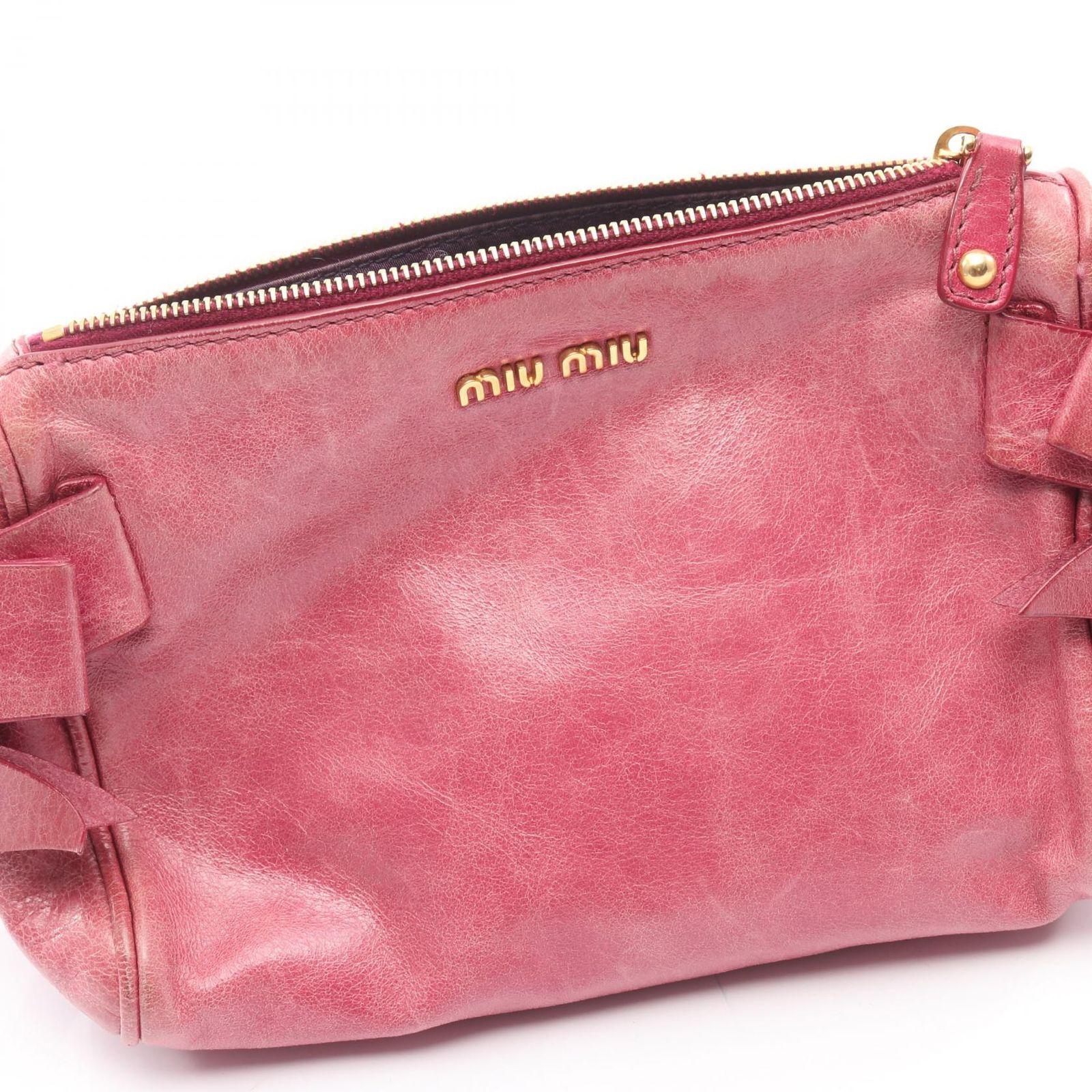 ミュウ ミュウ Miu Miu ショルダーバッグ ピンク レザー サイドリボン 