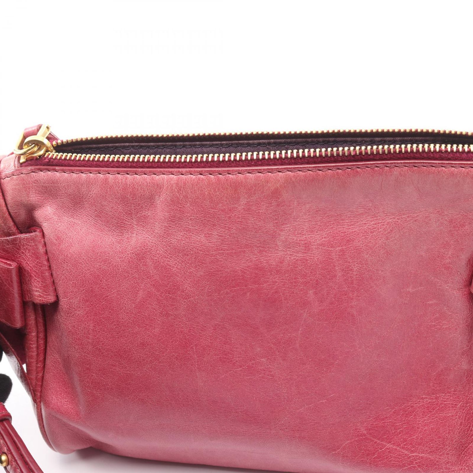 ミュウ ミュウ Miu Miu ショルダーバッグ ピンク レザー サイドリボン 
