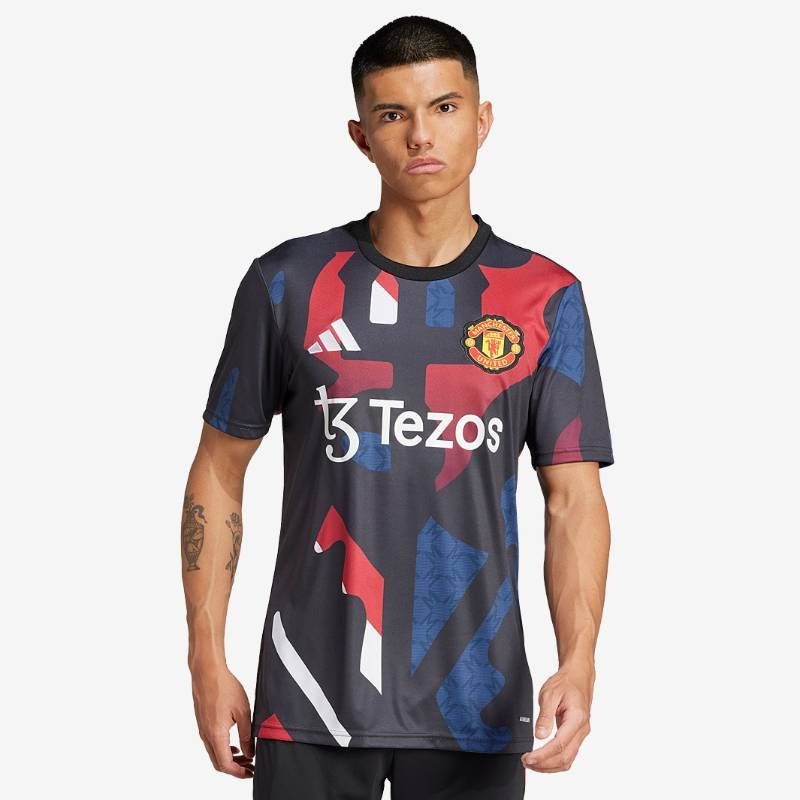 【送料無料・匿名配送】adidas アディダス マンチェスターユナイテッド 24/25 プレマッチ シャツ Tシャツ トレーニングウェア 練習着 黒（ブラック）マルチカラー 新品 正規品