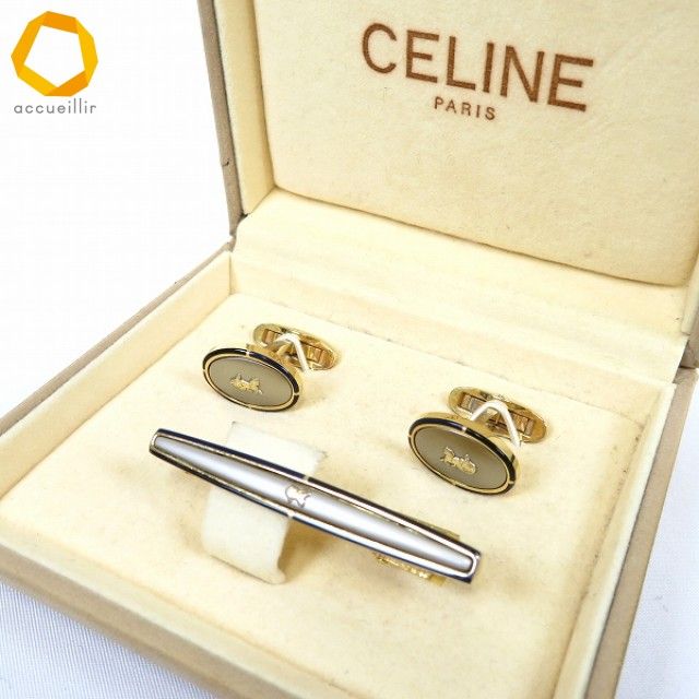 ae セリーヌ CELINE カフス ネクタイピン セット ゴールド シルバー 黒