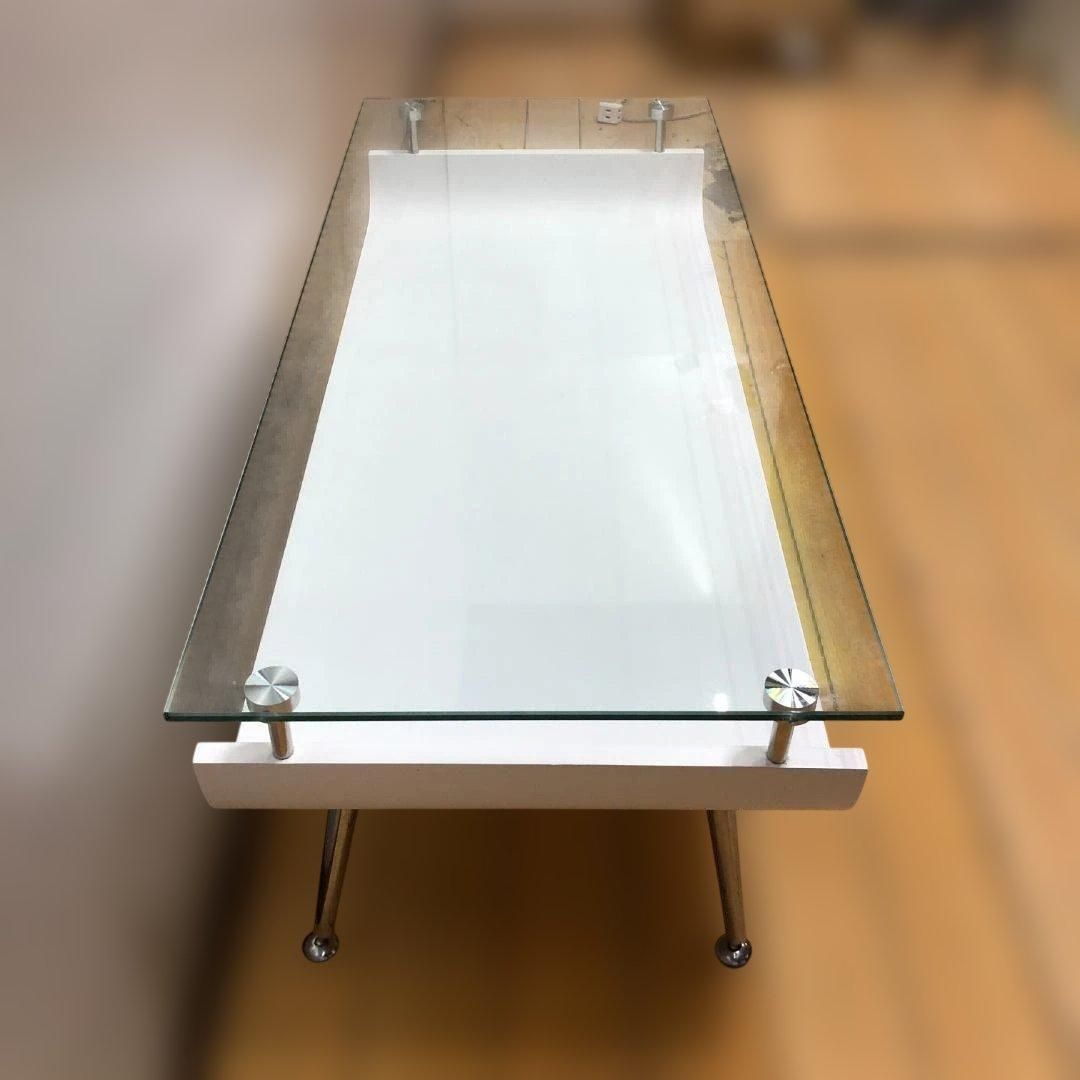 ガラス天板 ローテーブル センターテーブル ホワイト スチール脚