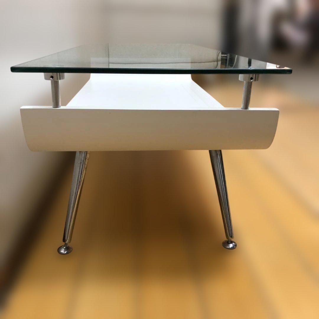 ガラス天板 ローテーブル センターテーブル ホワイト スチール脚