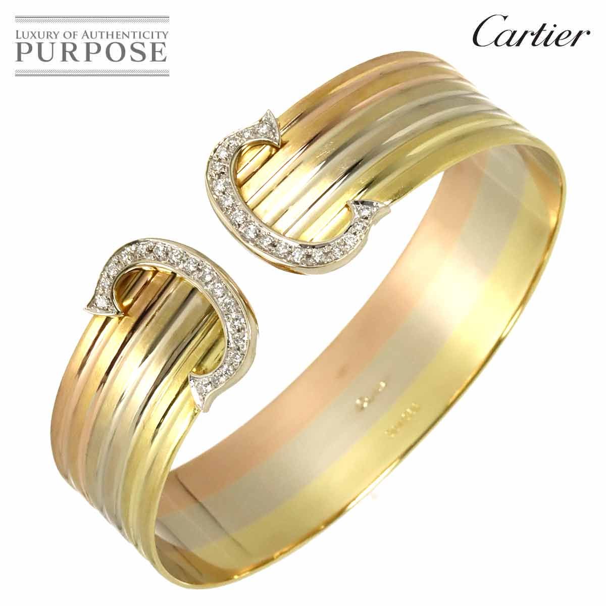 カルティエ Cartier 2C トリニティ ダイヤ バングル 17.5cm K18 YG WG 