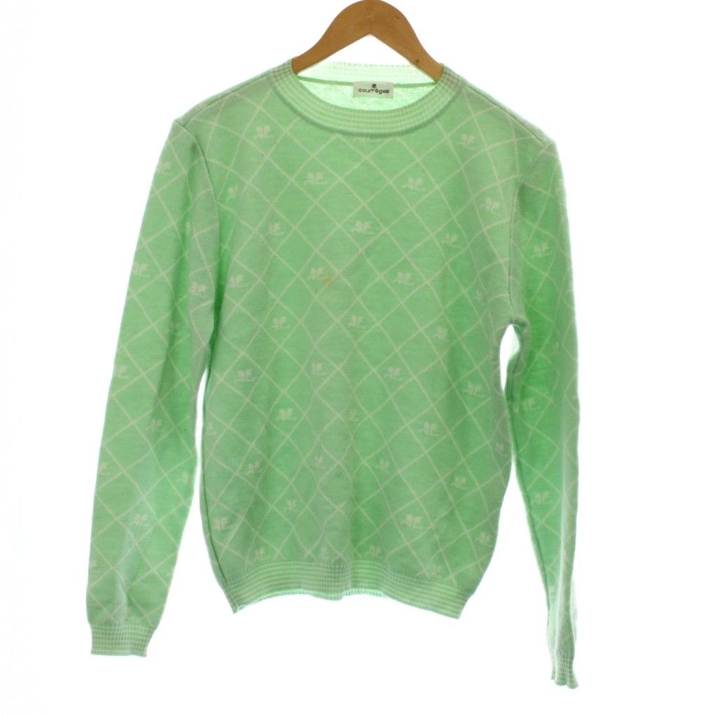 クレージュ courreges ニット セーター ウール 3 黄緑 長袖 クルー