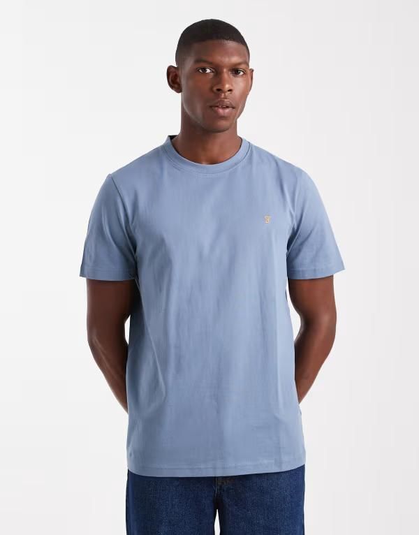 ファーラー メンズ トップス Tシャツ Farah Danny regular short sleeve Tshirt in light Chalk blue チョーク