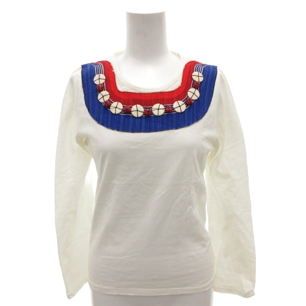 ミュウミュウ miumiu カットソー Tシャツ ロンT アップリケ 長袖 L 白