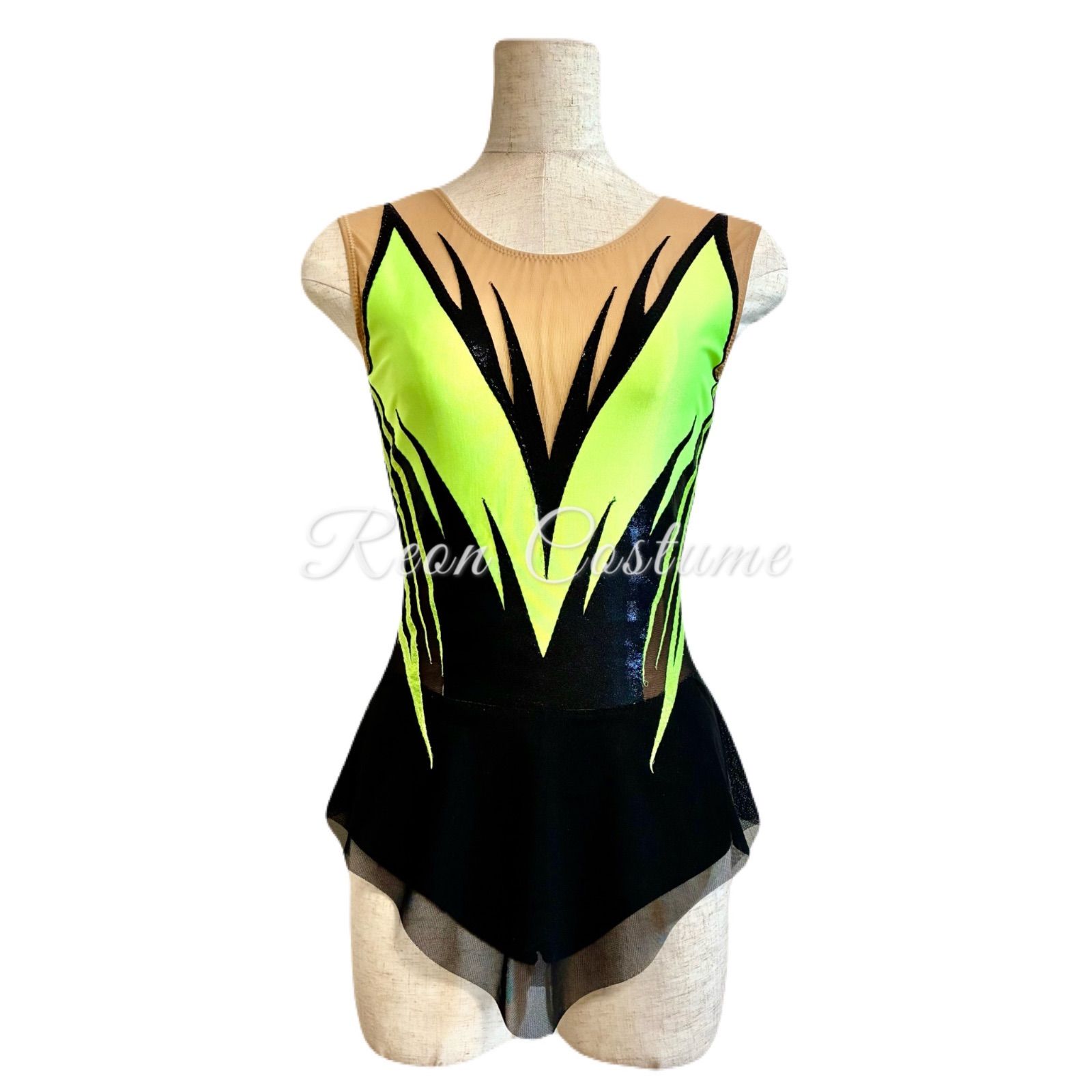 受注制作】140cmセミオーダー新体操レオタード イエローグリーン×黒