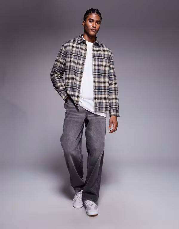 エイソス メンズ トップス シャツ ASOS DESIGN regular flannel plaid shirt BEIGE ベージュ 送料無料 エイソス メンズ シャツ トップス ASOS DESIGN formal easy