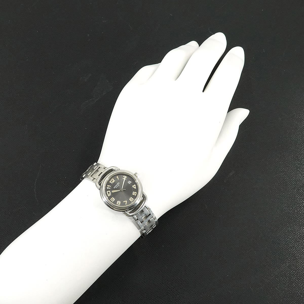 エルメス HERMES プルマン PU2 210 レディース 腕時計 デイト グレー