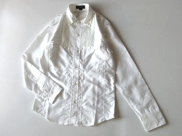 希少 MEN'S TENORAS メンズティノラス エポレット付 ラメ刺繍 ポリエステル BDシャツ ドレスシャツ M 白 ホワイト 日本製