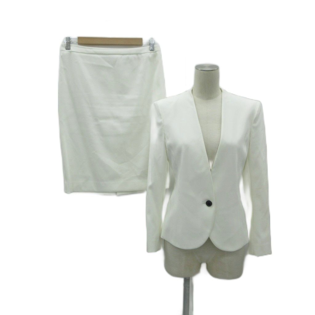ベイジ BEIGE スーツ セットアップ 上下 ノーカラージャケット ミドル
