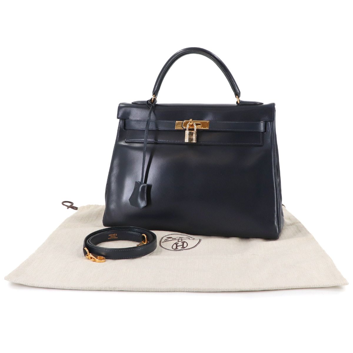 エルメス HERMES ケリー 32 ボックスカーフ ネイビー 2way ハンド