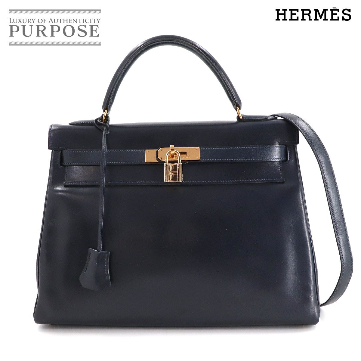 エルメス HERMES ケリー 32 ボックスカーフ ネイビー 2way ハンド