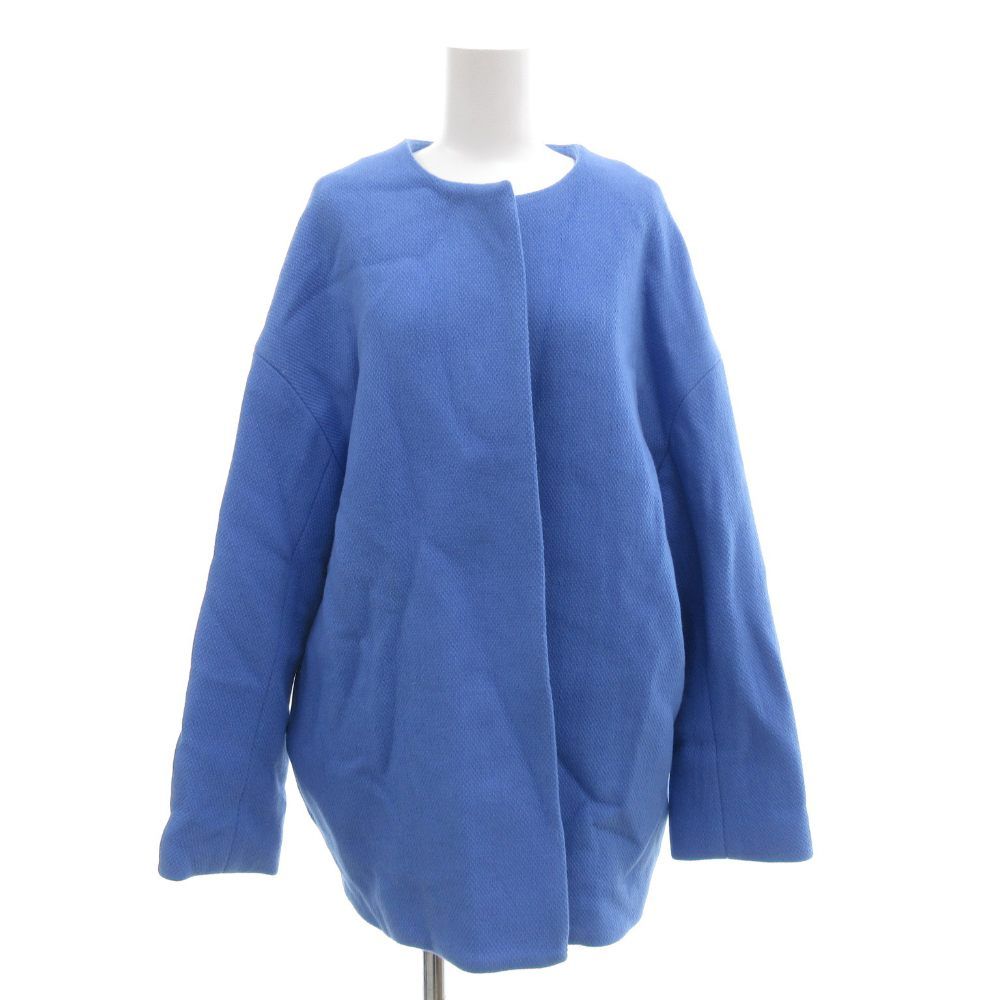 プラステ PLST マンテコ MANTECO ノーカラーハーフコート ミドル M 青