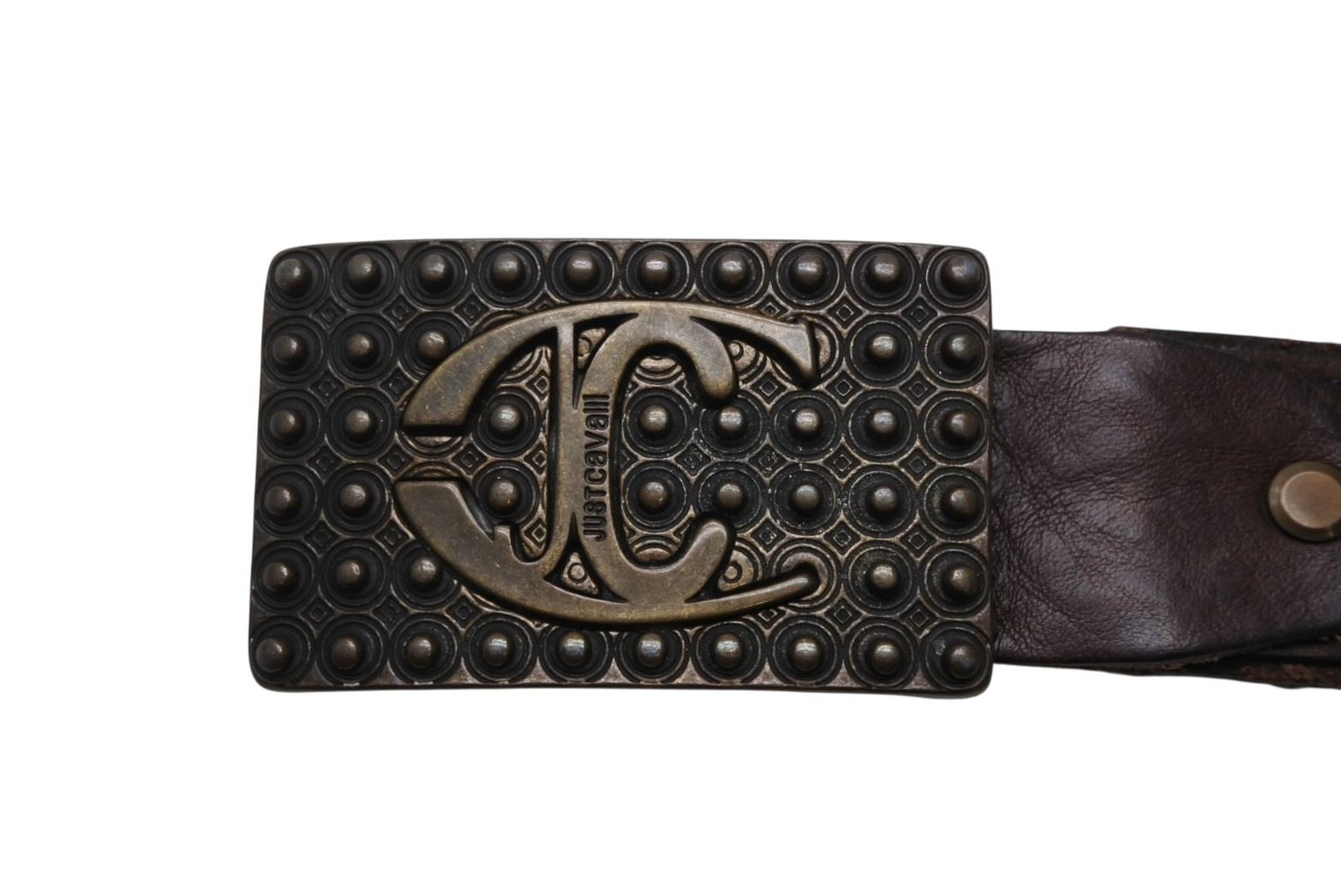 Just cavalli ジャストカヴァリ ベルト スタッズ レザー メタル ダークブラウン アンティークゴールド金具 サイズ85 美品 中古 4b011215 Just cavalli ジャストカヴァリ ベルト スタッズ レザー メタル ダーク