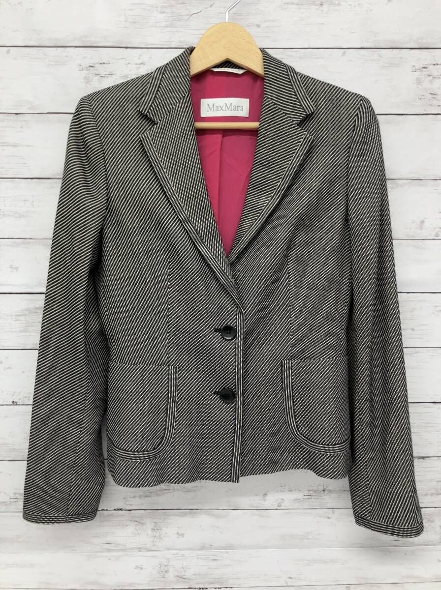 MAX MARA テーラードジャケット／Lサイズ／ブラック ホワイト