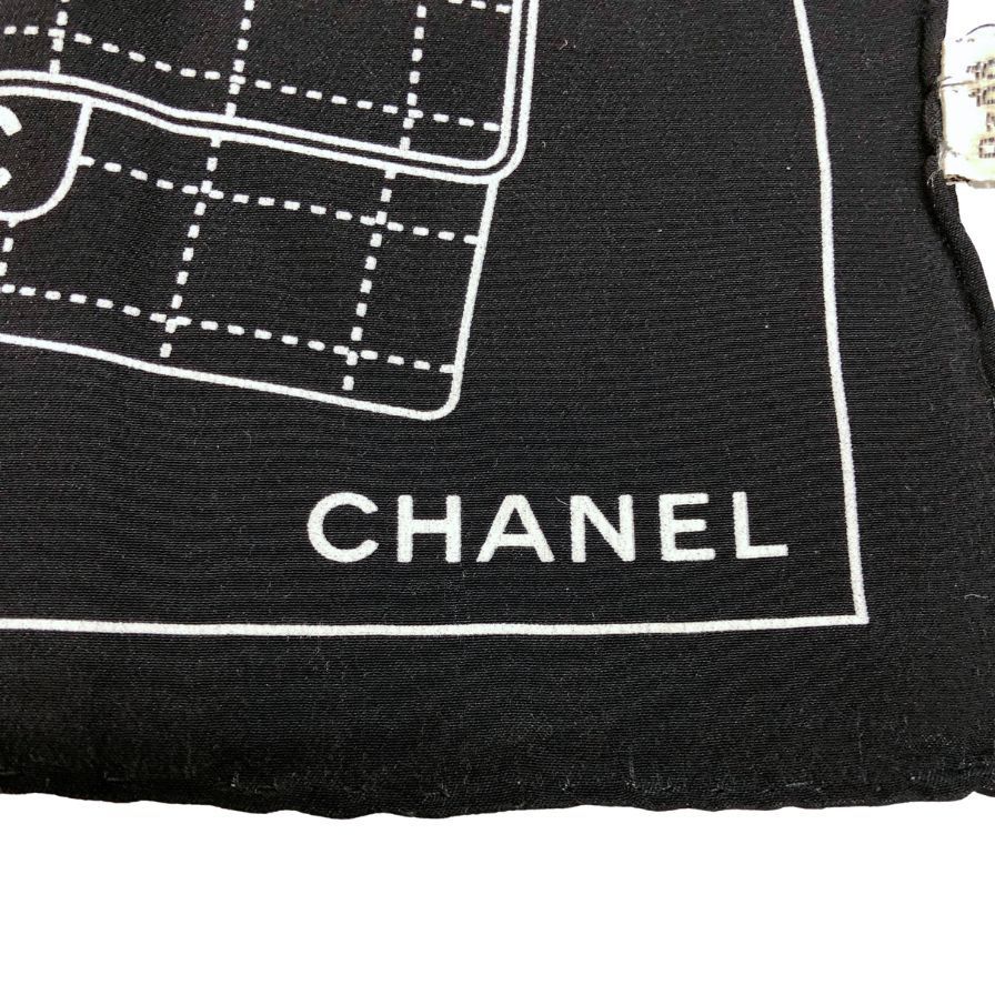 シャネル スカーフ 総柄 シルクハンカチ ブラック×ホワイト【AFI21