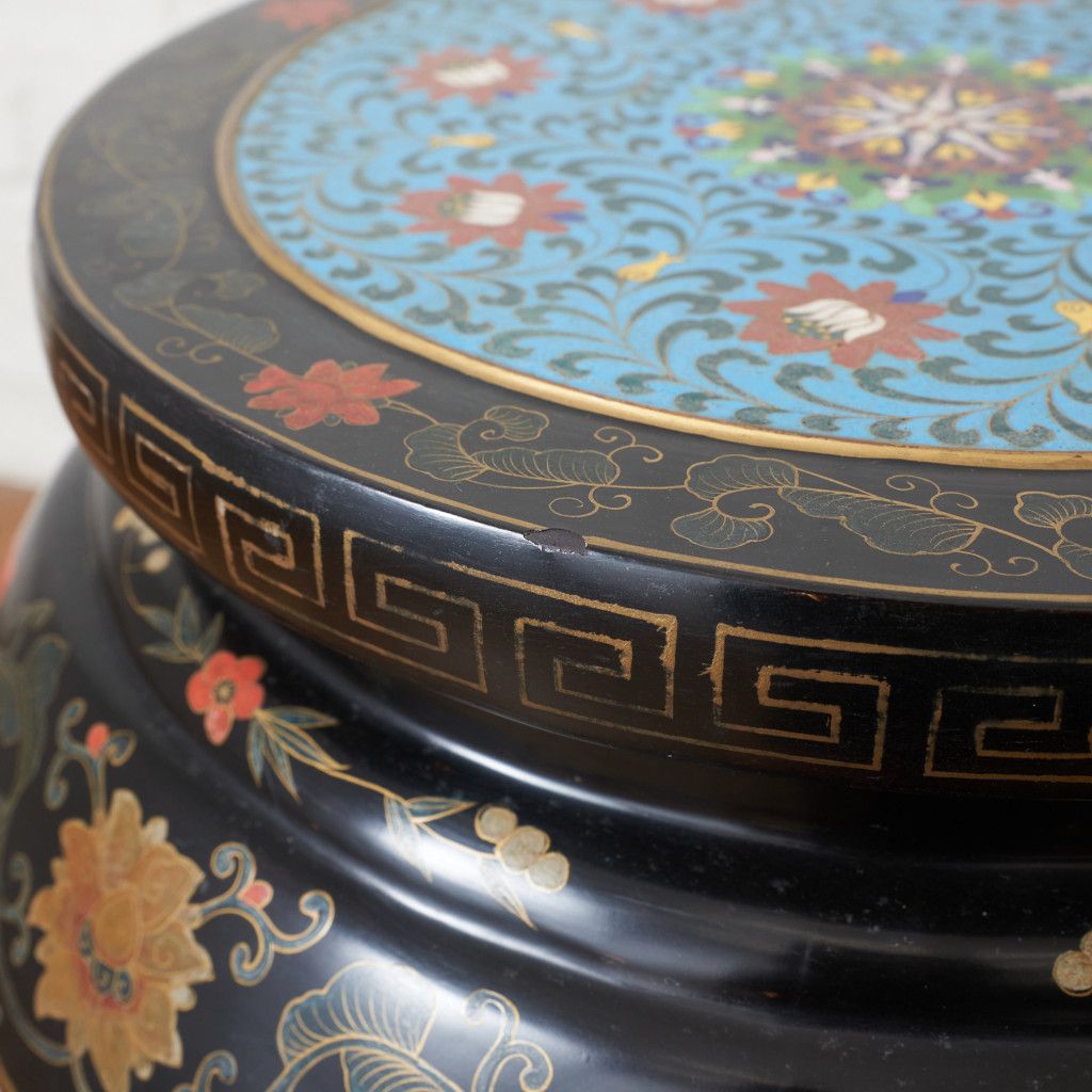 中国美術 七宝 天板 高卓 サイドテーブル 高さ545mm 木彫刻 猫脚 花台