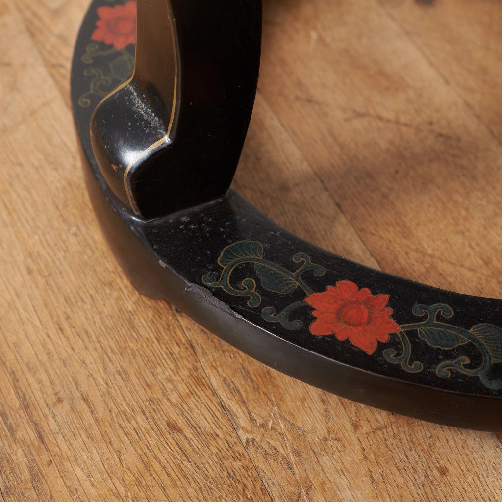 中国美術 七宝 天板 高卓 サイドテーブル 高さ545mm 木彫刻 猫脚 花台