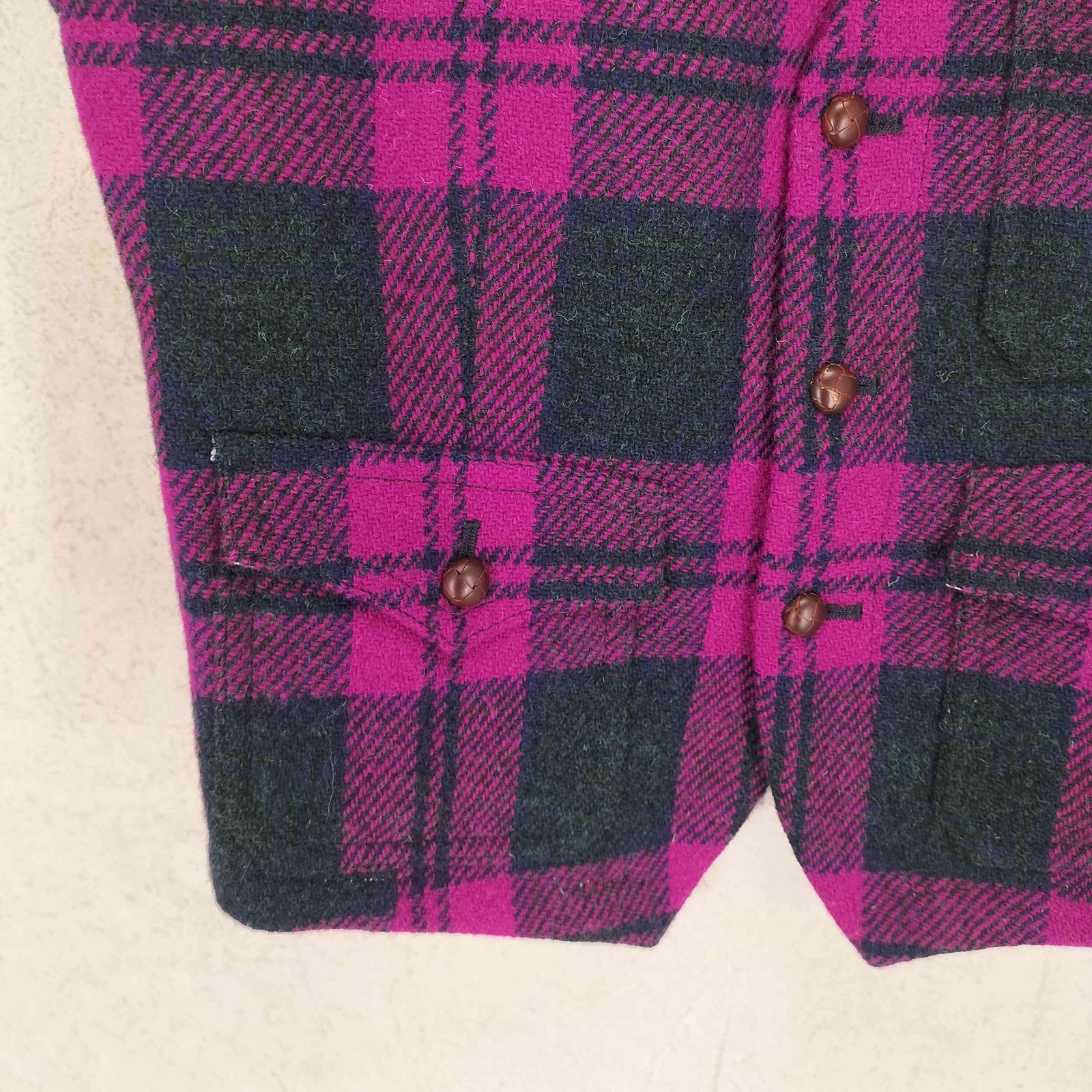 ハリスツイード Harris Tweed くるみボタン チェック柄 ベスト メンズ