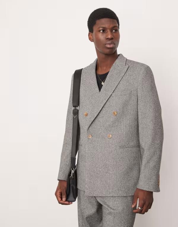 エイソス メンズ アウター ジャケット・ブルゾン ASOS DESIGN heavyweight double breasted slim suit jacket Gray グレー