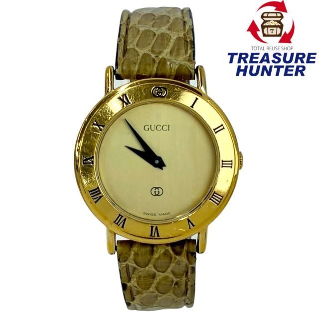 GUCCI ローマンベゼル クォーツ 腕時計 3000L ゴールド 純正外パイソン